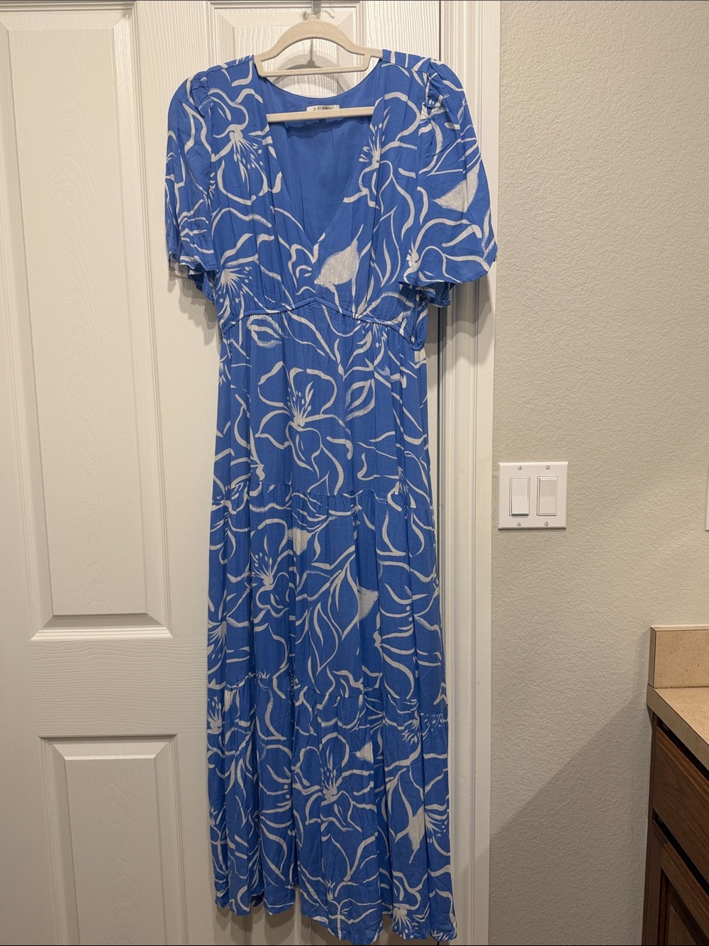Z Supply Blue and White Floral V-Neck Maxi Dress.  Size medium.  Never worn.